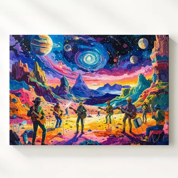 Psychedelic Musicians On Alien Planet Postercosmic Celebration Art Home Decor Office Wall Art