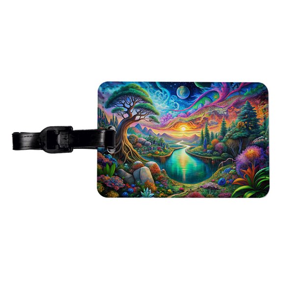 Psychedelic Nature Lake Vibrant Colors Faux Leather Travel Luggage Tag