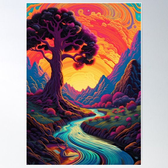 Psychedelic Nature Poster Wall Art, Modern Wall Decor For Living Room Bedroom, 12x18 UNFRAMED