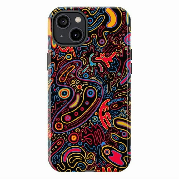Psychedelic Neon Abstract Phone Case, Trippy Colorful Doodle Art Protective Cover for iPhone 16 15 14 13 12 11 Pro Max Mini Plus