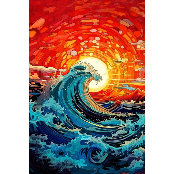 Psychedelic Ocean Wave Poster – Vibrant Sunset Art Style 【Coated Paper】