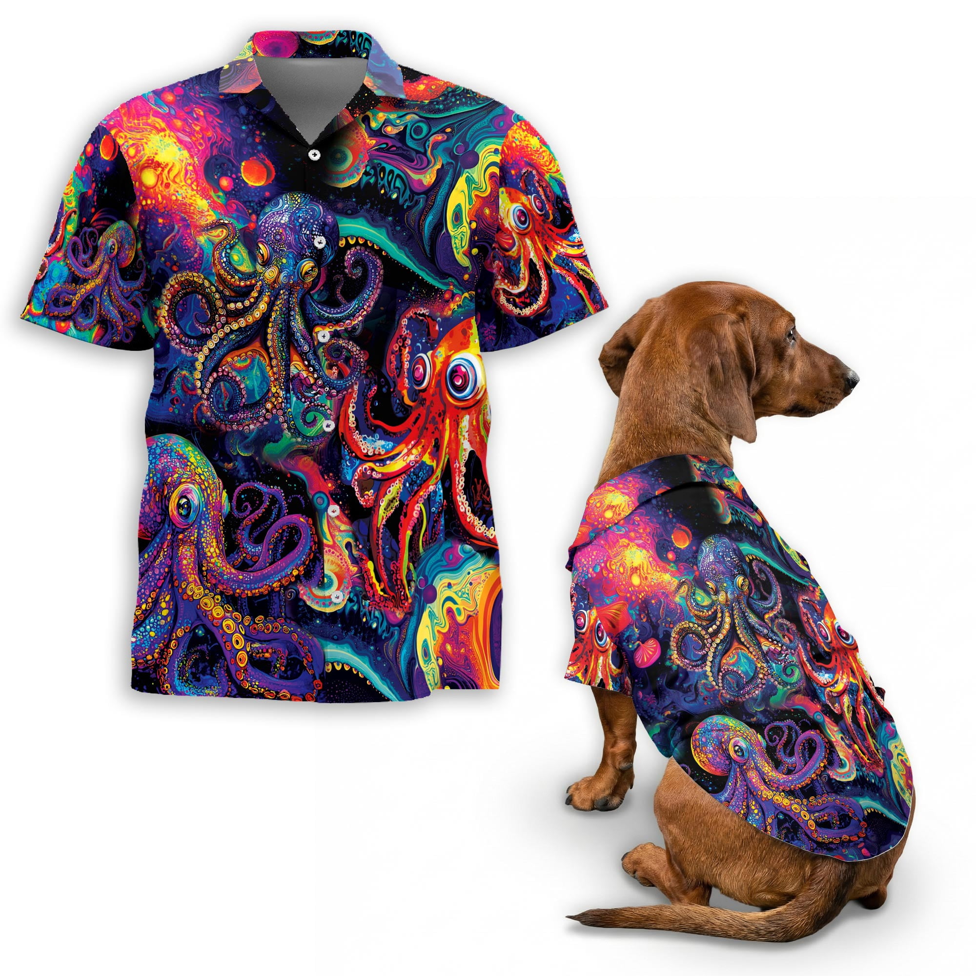 Psychedelic Octopus Hawaiian Shirt, Colorful Hippie Octopus Aloha Shirt ...