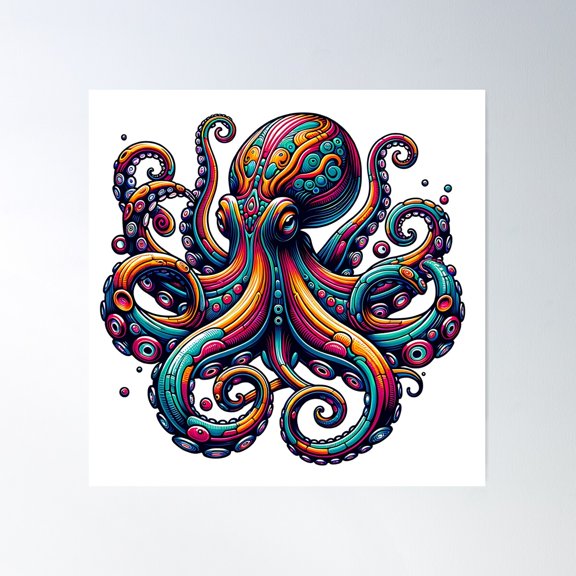 Psychedelic Octopus Poster Wall Art, Modern Wall Decor For Living Room Bedroom, 16X16 UNFRAMED