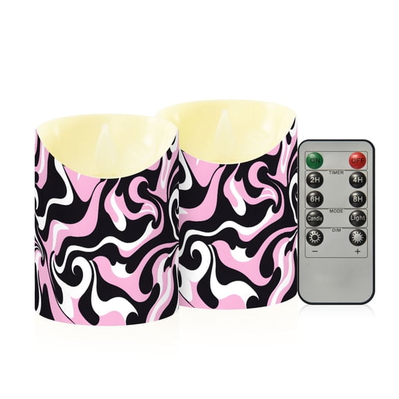 Psychedelic Oil Paint Pattern Flameless Candles 2 PCS with Remote Realistic Moving Flame LED Tapered Pillar Set for Home Decor