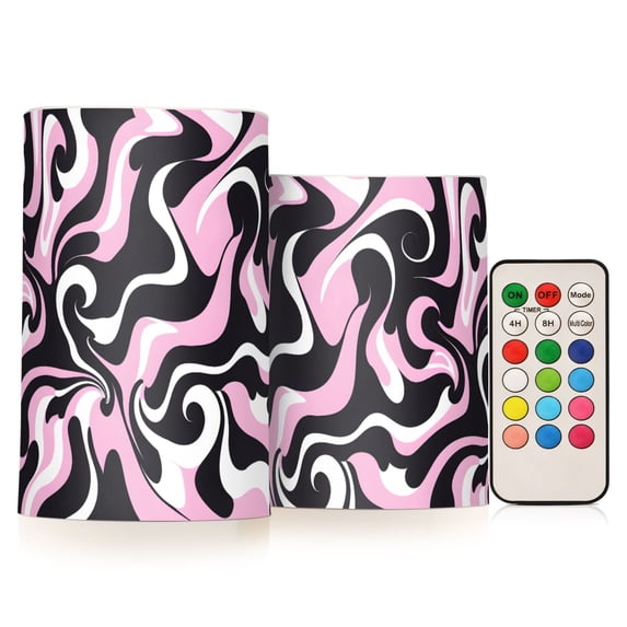 Psychedelic Oil Paint Pattern Flameless LED Candle Set with Remote, Battery Operated Color Changing Pillar Candles, Set of 2