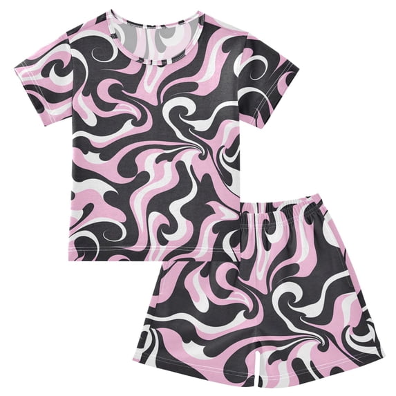 Psychedelic Oil Paint Pattern Summer Pajama Set Soft Cotton Short Sleeve Sleepwear 2PCS Pajama Sets Breathable Lounge Set Size 5Y