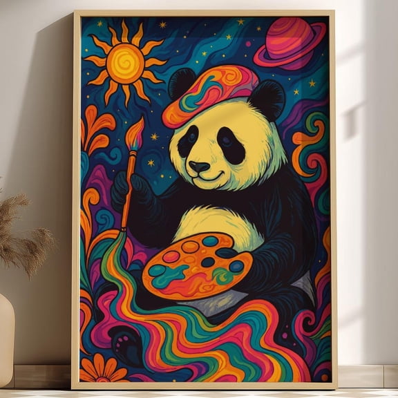 Psychedelic Panda Poster: Trippy Retro Wall Art Home Decor Office Wall Art