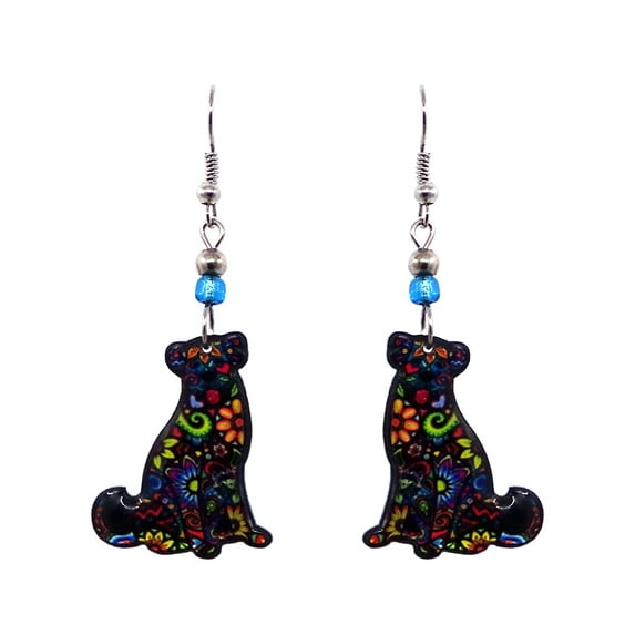 Psychedelic Pattern Dog Animal Graphic Dangle Earrings - Womens Fashion Handmade Jewelry Pet Lover Accessories