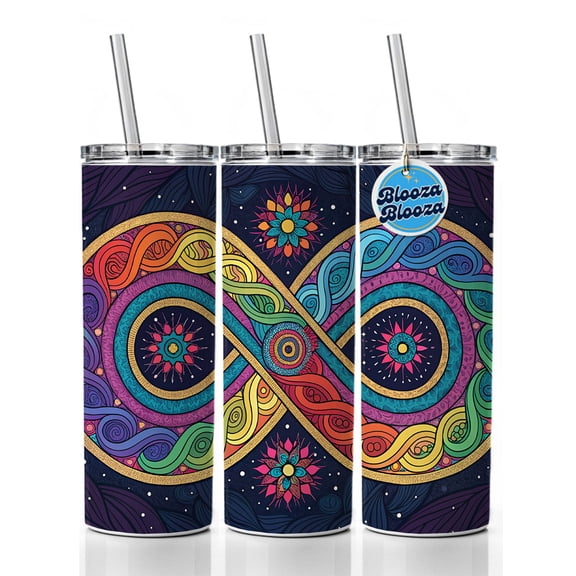 Psychedelic Patterns And Infinite Loops Colorful 20oz Insulated Water Bottle Skinny Tumbler Includes Straw