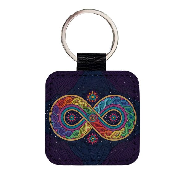 Psychedelic Patterns And Infinite Loops Colorful Faux Leather Square Keychain