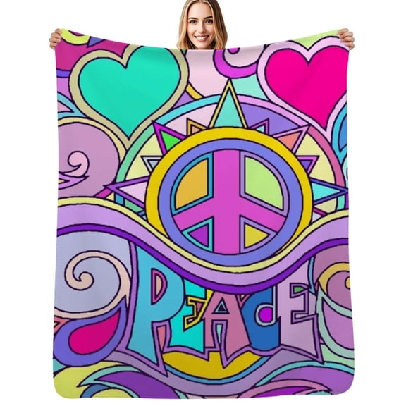 Psychedelic Peace Sign Art Prints Flannel Blanket Warm Soft Bedding Throws Winter Camping Chair Sofa Bed