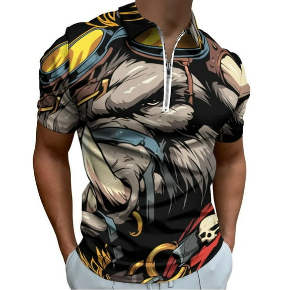 Psychedelic Pig Head Colorful Men Zipper T-shirt Summer Casual Short Sleeve T-shirt Top