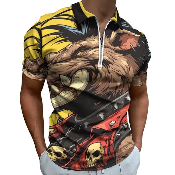 Psychedelic Pig Head Colorful Men Zipper T-shirt Summer Casual Short Sleeve T-shirt Top