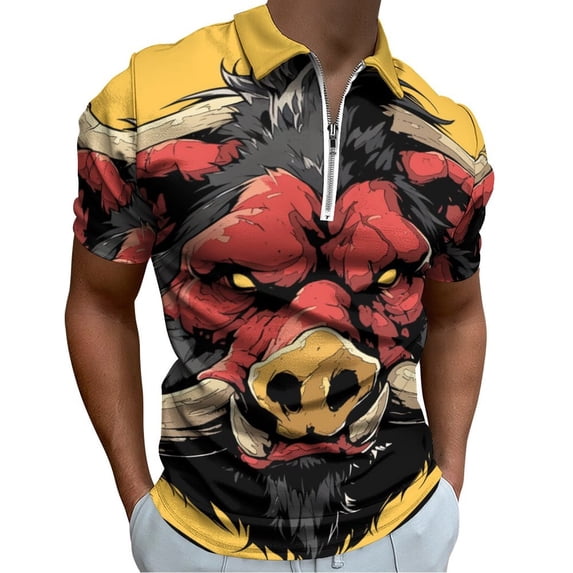 Psychedelic Pig Head Colorful Men Zipper T-shirt Summer Casual Short Sleeve T-shirt Top