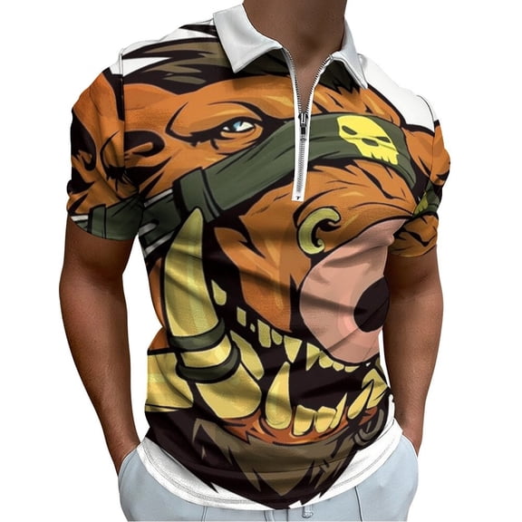 Psychedelic Pig Head Colorful Men Zipper T-shirt Summer Casual Short Sleeve T-shirt Top