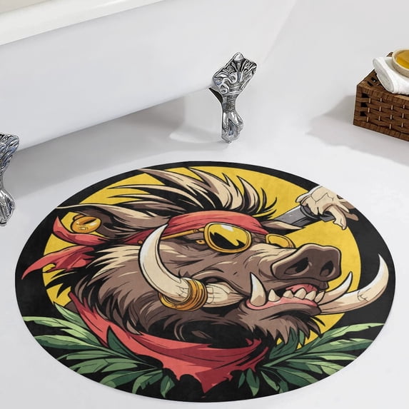Psychedelic Pig Head Colorful Round Carpet Circle Rug Outdoor Patio Area Rug Washable Large Area Rugs Hallway Room Decor Fitness Mats