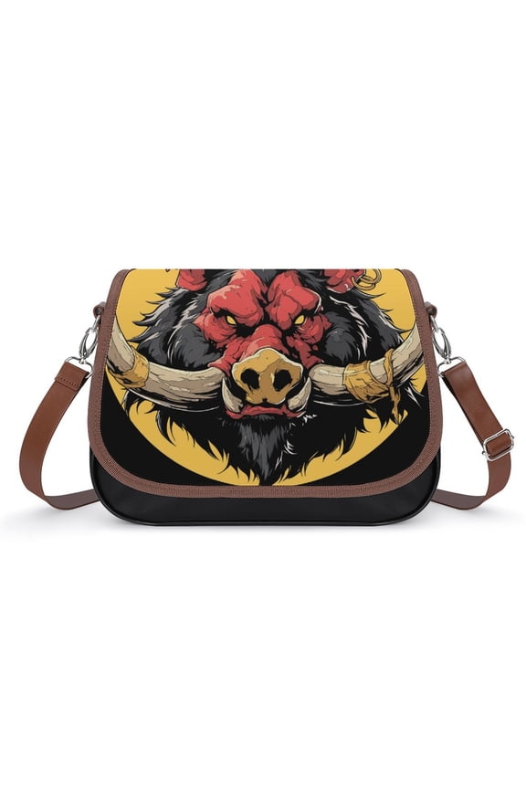 Psychedelic Pig Head Colorful Vintage Crossbody Bag for Women Medium Leather Hobo Bags Shoulder Bag Classic City Leather Satchels