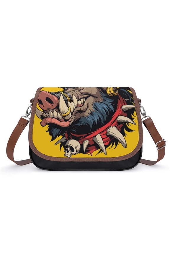 Psychedelic Pig Head Colorful Vintage Crossbody Bag for Women Medium Leather Hobo Bags Shoulder Bag Classic City Leather Satchels