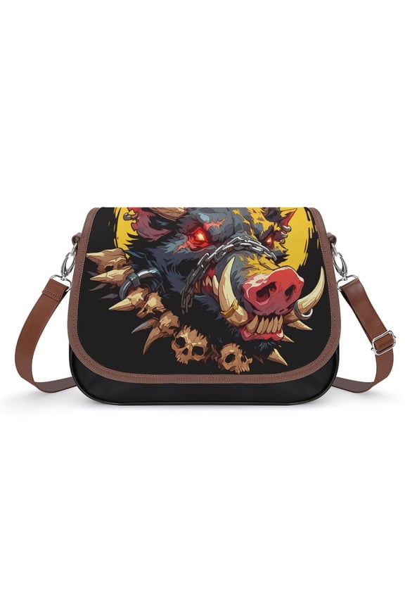 Psychedelic Pig Head Colorful Vintage Crossbody Bag for Women Medium Leather Hobo Bags Shoulder Bag Classic City Leather Satchels
