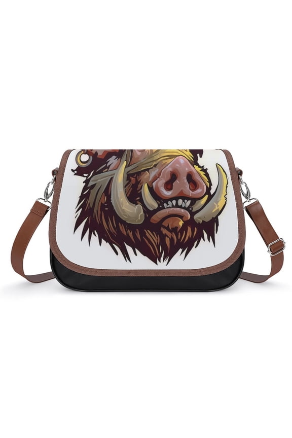 Psychedelic Pig Head Colorful Vintage Crossbody Bag for Women Medium Leather Hobo Bags Shoulder Bag Classic City Leather Satchels