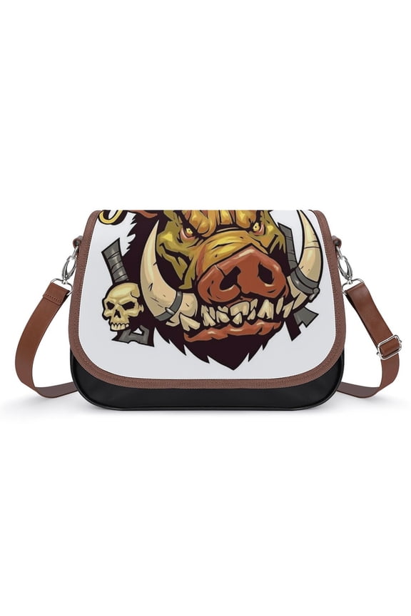 Psychedelic Pig Head Colorful Vintage Crossbody Bag for Women Medium Leather Hobo Bags Shoulder Bag Classic City Leather Satchels