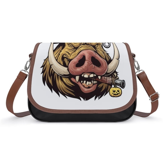 Psychedelic Pig Head Colorful Vintage Crossbody Bag for Women Medium Leather Hobo Bags Shoulder Bag Classic City Leather Satchels
