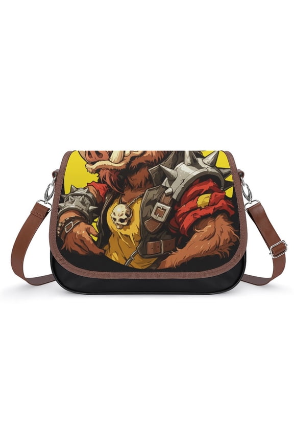 Psychedelic Pig Head Colorful Vintage Crossbody Bag for Women Medium Leather Hobo Bags Shoulder Bag Classic City Leather Satchels