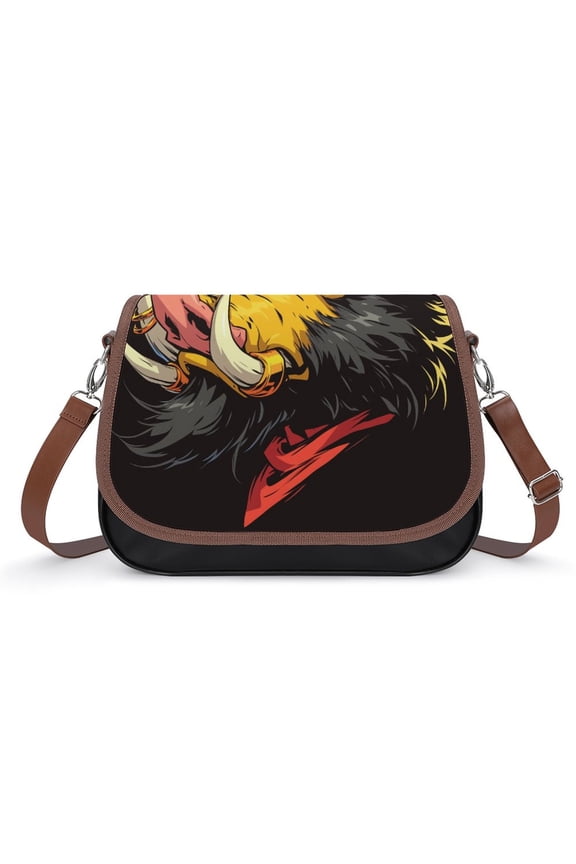 Psychedelic Pig Head Colorful Vintage Crossbody Bag for Women Medium Leather Hobo Bags Shoulder Bag Classic City Leather Satchels