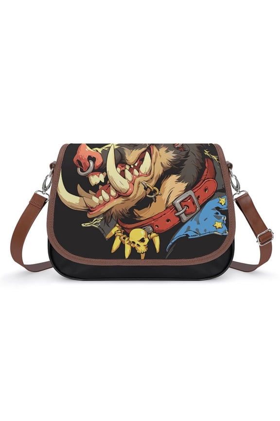 Psychedelic Pig Head Colorful Vintage Crossbody Bag for Women Medium Leather Hobo Bags Shoulder Bag Classic City Leather Satchels