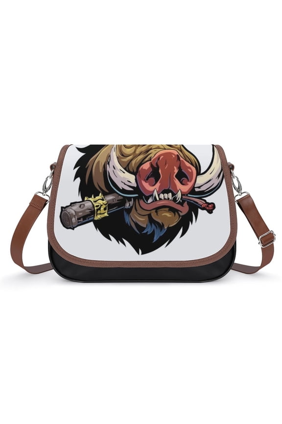 Psychedelic Pig Head Colorful Vintage Crossbody Bag for Women Medium Leather Hobo Bags Shoulder Bag Classic City Leather Satchels