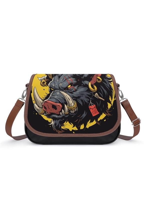 Psychedelic Pig Head Colorful Vintage Crossbody Bag for Women Medium Leather Hobo Bags Shoulder Bag Classic City Leather Satchels
