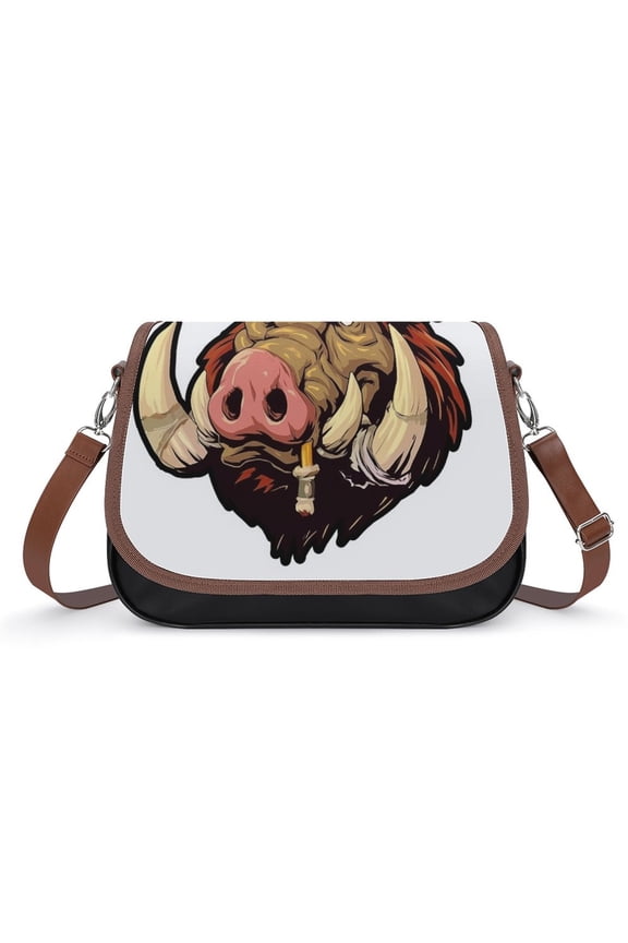 Psychedelic Pig Head Colorful Vintage Crossbody Bag for Women Medium Leather Hobo Bags Shoulder Bag Classic City Leather Satchels