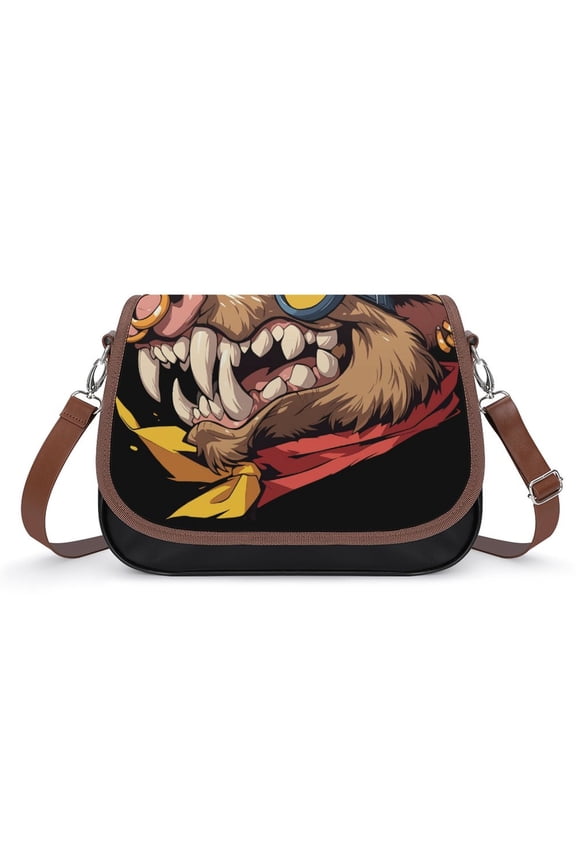 Psychedelic Pig Head Colorful Vintage Crossbody Bag for Women Medium Leather Hobo Bags Shoulder Bag Classic City Leather Satchels
