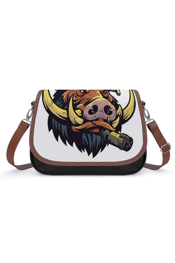Psychedelic Pig Head Colorful Vintage Crossbody Bag for Women Medium Leather Hobo Bags Shoulder Bag Classic City Leather Satchels