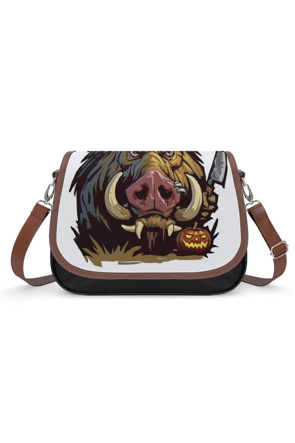 Psychedelic Pig Head Colorful Vintage Crossbody Bag for Women Medium Leather Hobo Bags Shoulder Bag Classic City Leather Satchels