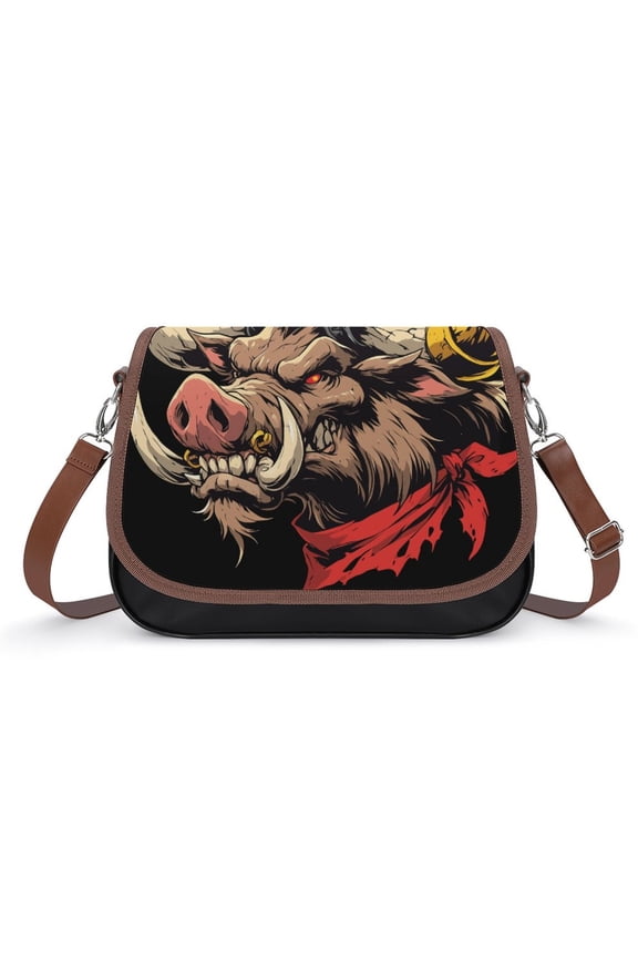 Psychedelic Pig Head Colorful Vintage Crossbody Bag for Women Medium Leather Hobo Bags Shoulder Bag Classic City Leather Satchels
