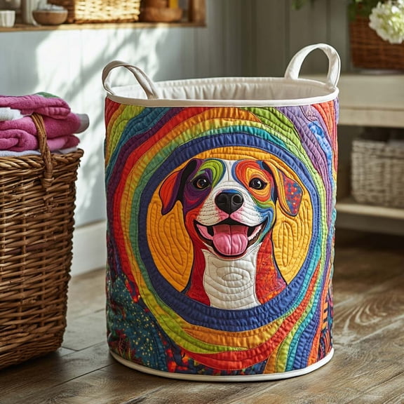 Psychedelic Pitbull Quilted Laundry Basket