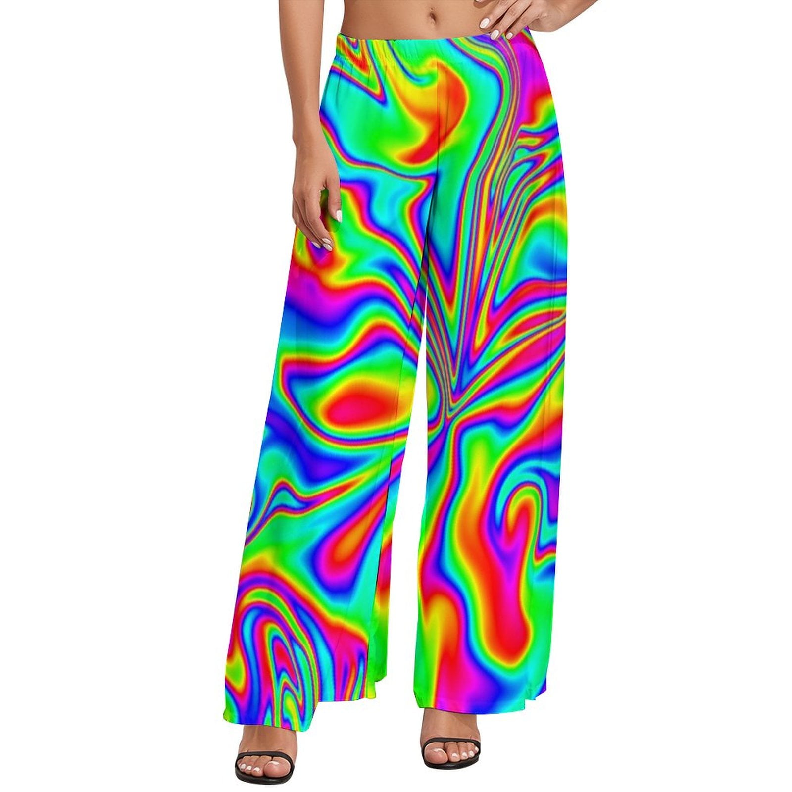 Psychedelic Print Pants Groovy Flower Power Modern Wide Leg Pants