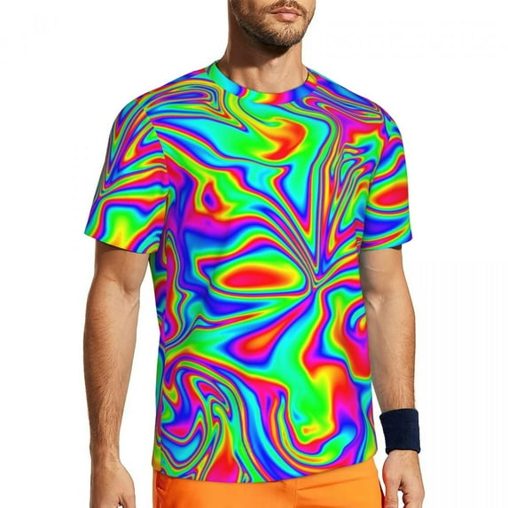 Psychedelic Print T-Shirt Male Groovy Flower Power Street Style Gym T-Shirts Fast Dry Summ