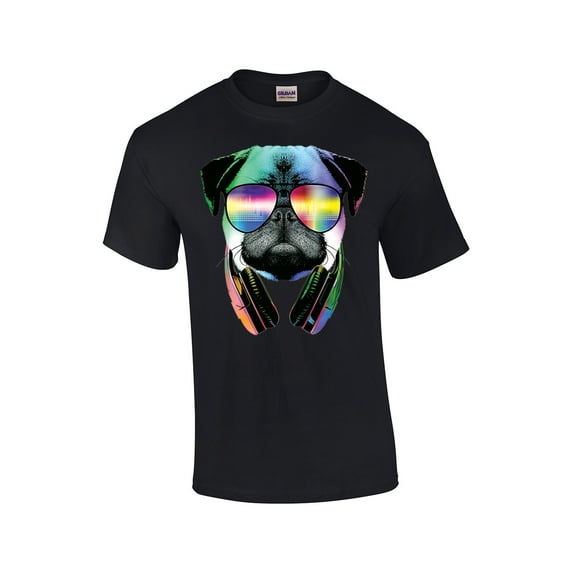 Psychedelic Pug Funny Short Sleeve T-shirt-Black-Large