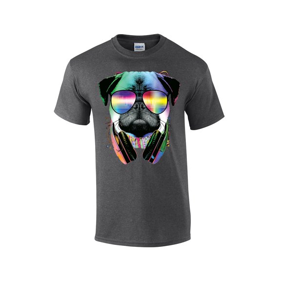 Psychedelic Pug Funny Short Sleeve T-shirt-Heathergray-4Xl