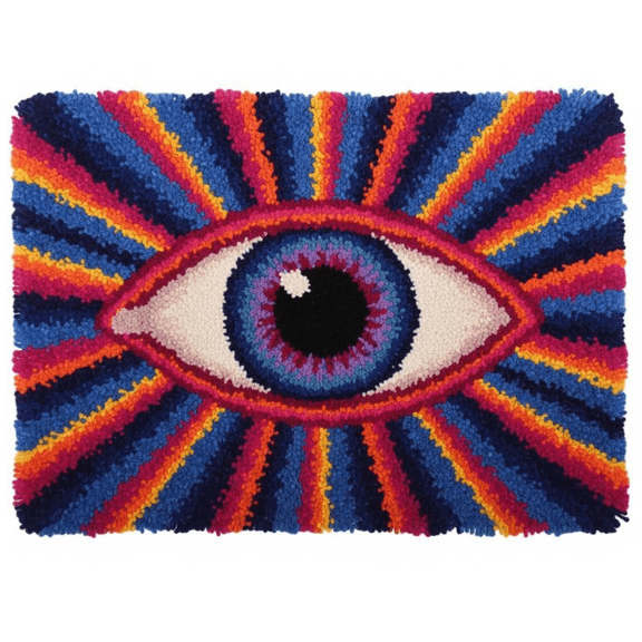 Psychedelic Rainbow Evil Eye Latch Hook Kit, Trippy Radiant Stripe DIY Rug Making Craft Kit Wall Home Decor