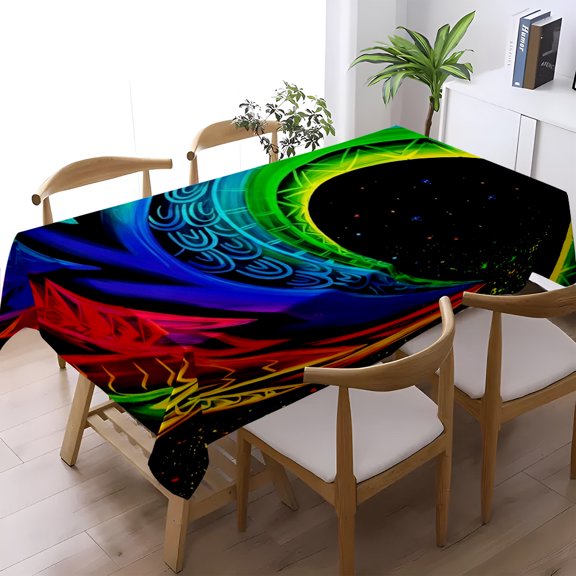 Psychedelic Rainbow Spiral Galaxy Print Tablecloth, Kitchen Dining Living Room Indoor Decor, Trippy Cosmic Table Cover, Thanksgiving Christmas Gift