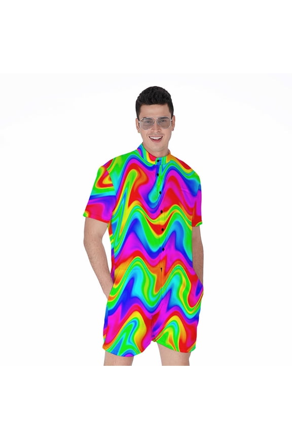Psychedelic Rainbow Trippy Short Sleeve Men'S Rompers Casual Summer Jumpsuits Outfit