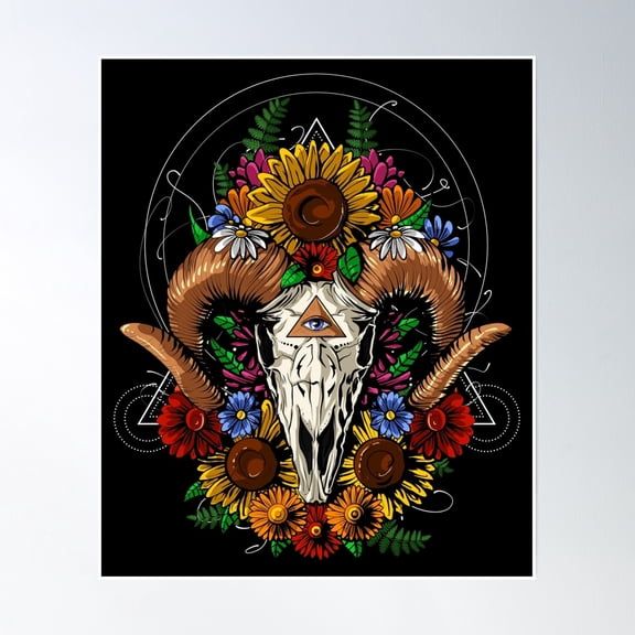 Psychedelic Ram Skull Poster Wall Art, Modern Wall Decor, 12x18 UNFRAMED