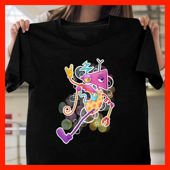 Psychedelic Rocker Robot T-Shirt - Fun Cartoon Robot with Bokeh Effect - Retro Music Fan Tee M436, for men and women, Extended Sizes Up to 5XL