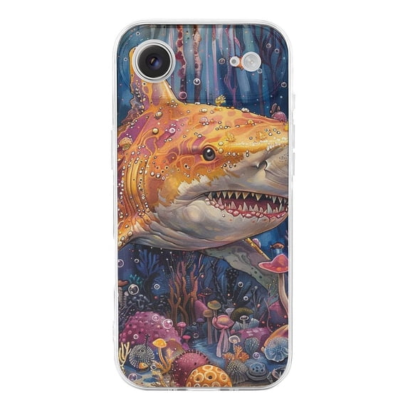Psychedelic Shark Fish Seaweed Bubbles Transparent TPU Case for iPhone 17 Air Slim Shockproof Protective Phone Cover