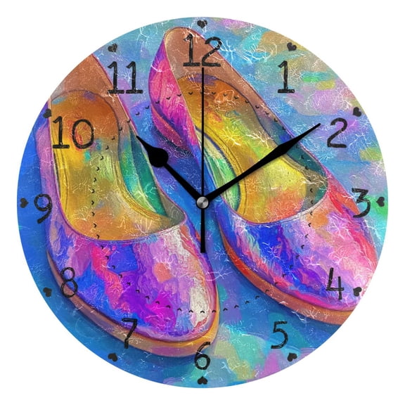 Psychedelic Shoes Round Wall Clock Silent Battery Operated Home Decor for Living Room Bedroom