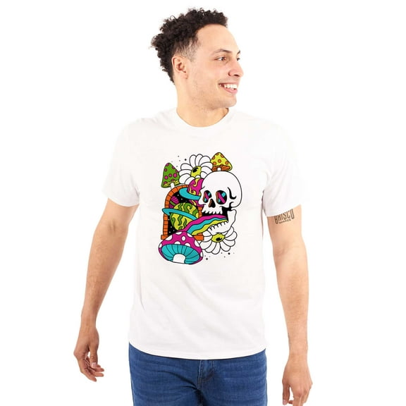 Psychedelic Shroom Skull Flowers Plus Size Crewneck Graphic Tee Shirt Brisco Brands 3X