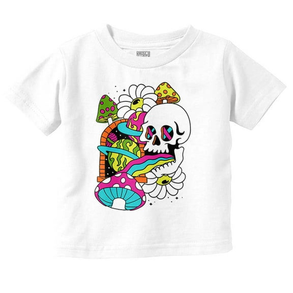 Psychedelic Shroom Skull Flowers Toddler Boy Girl T Shirt Infant Toddler Brisco Brands 2T